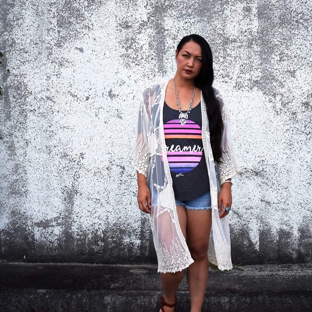 Ivory Geometric Star Mesh Kimono - Picture 3 of 5